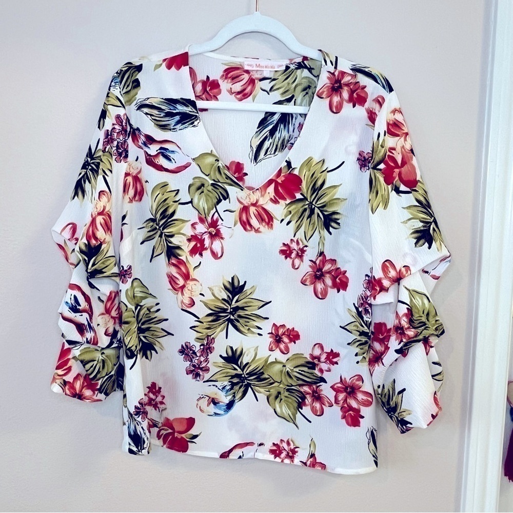 Women's Blouse, 3/4 Ruffle Sleeve Detail. Spring and Summer Top.